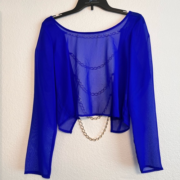 Charlotte Russe sheet electric blue top with gold chain link details - Picture 7 of 10